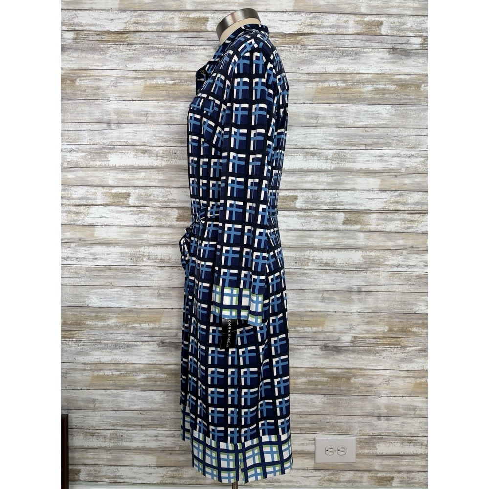 Donna Morgan Dress NWT Geometric Jersey Mod Long Sleeve Work Belted EUC - Picture 7 of 12